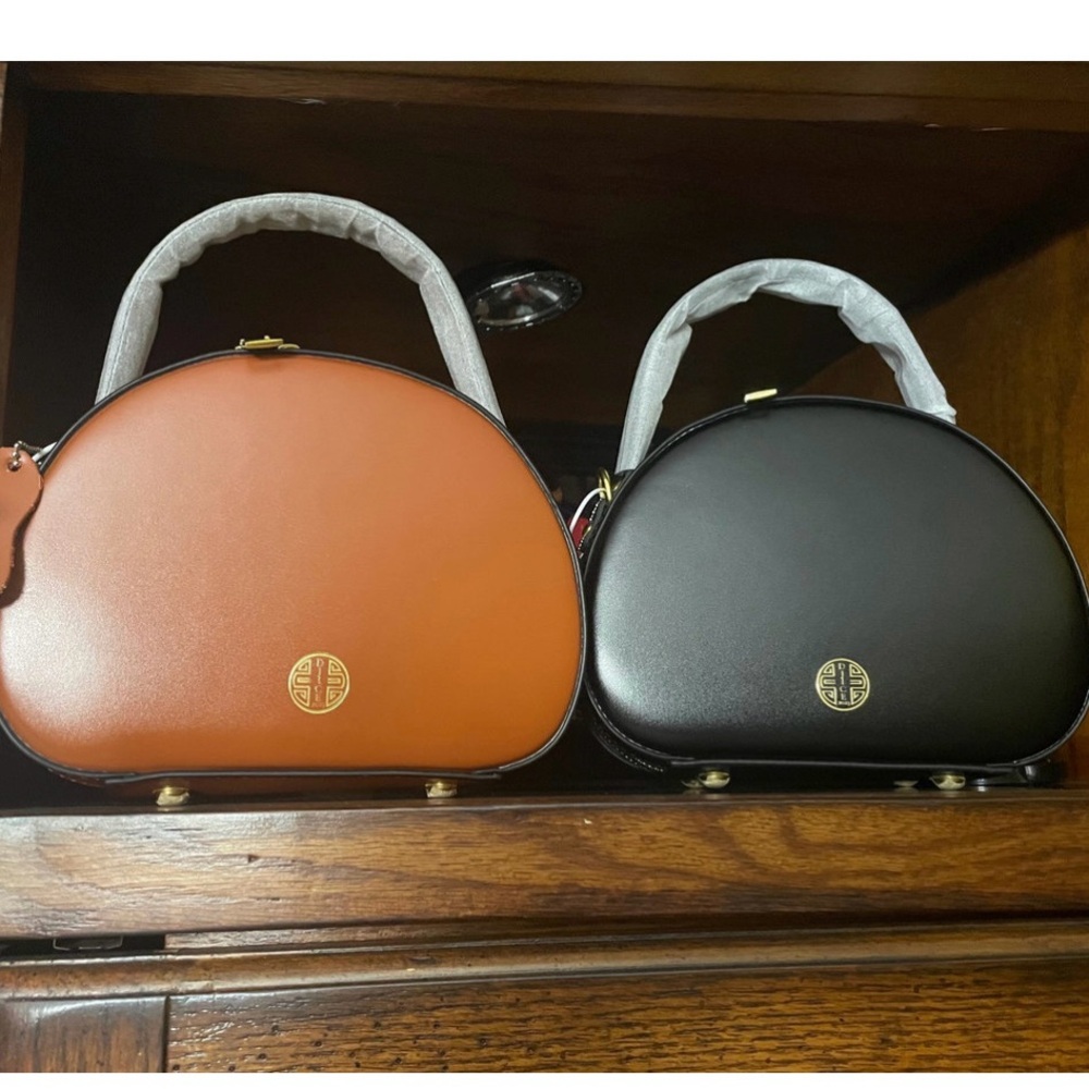 Red Mini Dome Crossbody Bag with Gold Accent